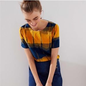 LOFT Yellow & Blue Ikat Dyed Pop Over Top - Sz XS